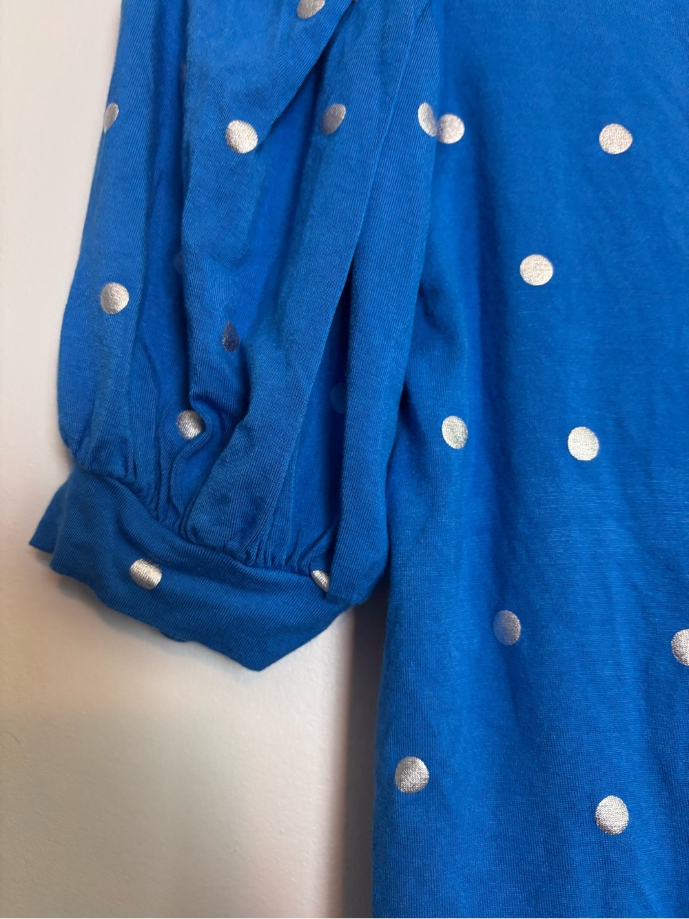 Boden Blue Silver Polka Dot Holly Puff Sleeve Jersey Short Sleeve Top - Picture 4 of 6